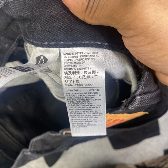 Levis 505 Jeans Mens 36x32 Black Regular Fit Straight Leg Dark Wash Denim Cotton - Picture 7 of 11